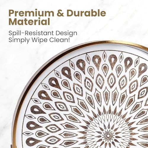 HOME ARCHIVE Round Serving Tray with with Handles Antique Look & Stylish Design Decorative Trays for Kitchen Round Ottoman Tray for Dinning Living Room & Home Decor Pack of 2 (White-Gold) - Image 6