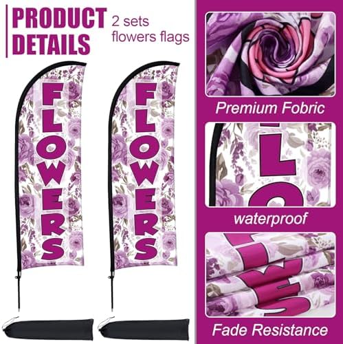Buryeah 5 Sets Flower Banner Sign Kit Including 1 Flower Feather Flag 4 Double Sided Arrows Signs with Metal Stakes for Outside, Business Advertising, Directional Signage (Purple) - Image 6