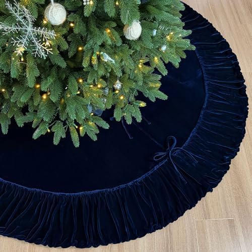72-Inch Ruffled Velvet Christmas Tree Skirt, Navy Blue by StarryDynamo
