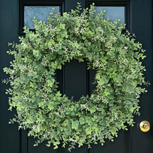 26'' Artificial Eucalyptus Wreath with Seeds for Front Door Decor(Green) by YXZZWL