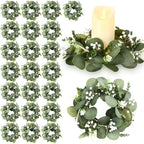Zeyune 24 Pcs Candle Rings Bulk Artificial Eucalyptus Wreath Classic by Zeyune