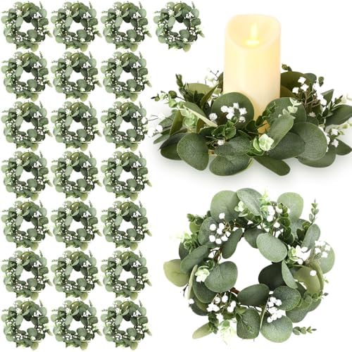 Zeyune 24 Pcs Candle Rings Bulk Artificial Eucalyptus Wreath Classic by Zeyune