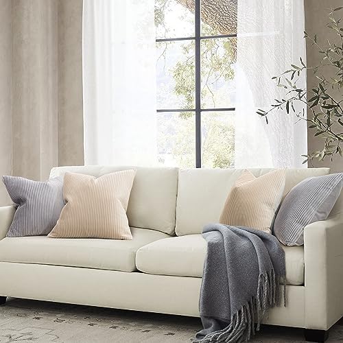 YCOLL Beige Pillow Covers 24x24 Set of 2 Velvet Striped Pattern - Soft Throw Pillows for Home Decor, Luxury Decorative Pillow Covers for Couch, Bed,Living Room - Image 4