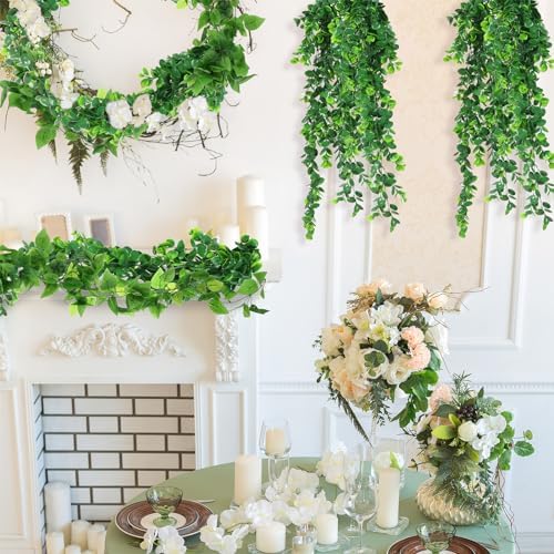Hoteam 12 Pcs Artificial Hanging Greenery Plants, Pothos, Eucalyptus - Image 5