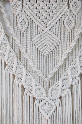 FZHLR Macrame Wall Hanging large 44"X38" Boho Home Wall Decor Geometric Woven Tapestry Cotton Above Headboard Wedding Balcony Bedroom Living Room Apartment,Beige A - Image 3