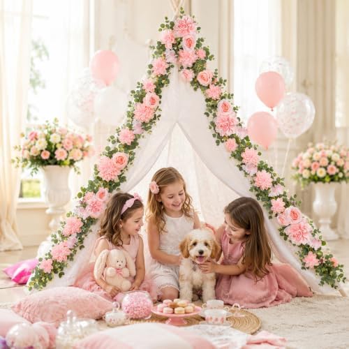 Findosom Total 12.4Ft Artificial Flowers Garlands for Decoration, Pink - Image 2