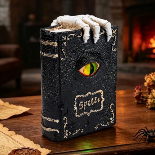 Halloween Spellbook Statue 8.6" LED Color Changing Resin Gothic Table Decor - Image 2