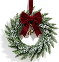 24'' Christmas Wreath for Front Door Real Touch Artificial Frosted Norfolk Pine Wreath with Burgundy Velvet Bow & Gold Bells for Indoor Outdoor Wall Window Porch Farmhouse Xmas Winter Holiday Decor by Unknown