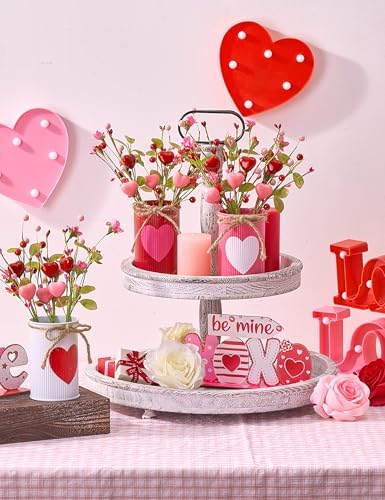 Valentines Day Centerpieces for Tables, Valentines Table Decor with 3 Printed Heart Metal Vases, Heart Artificial Flowers, 12 Pcs Valentine's Day Table Decorations Indoor for Home, Kitchen - Image 5