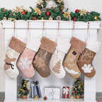 GEXWORLDWIDE GEX Christmas Stockings 6 Pack for Family Soft Pleather with Rope Stitch Embroidery Large 20" Faux Fur Boho Rustic Farmhouse Country Stockings for Xmas Fireplace Decoration (Set of 6) by GEXWorldwide