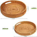 Round Rattan Serving Tray with Handles, Hand Woven Basket, Home Decor Organizer Tray for Breakfast, Tea, Snack, Fruit, Coffee,Storage (Large)(14.17inchX2.3inch) - Image 2