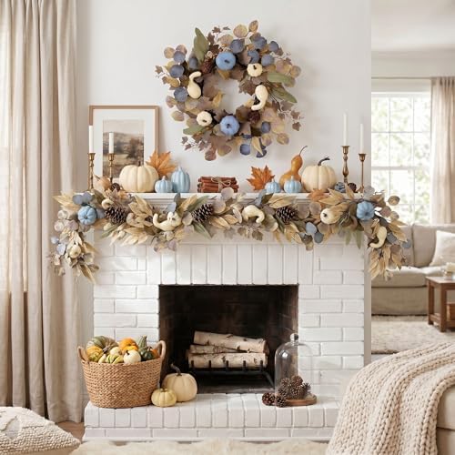 DecorbyHannah 18'' Fall Wreath for Front Door with Lights &Pumpkin Pinecone - Image 4