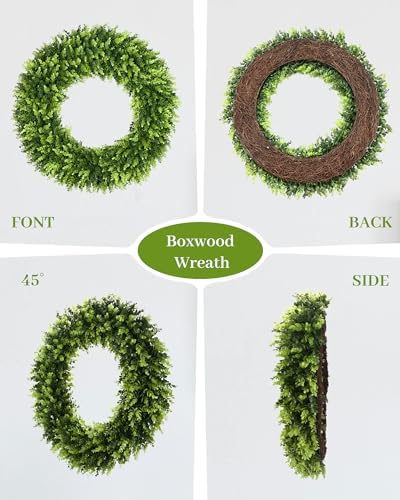 DDHS 32 inch Boxwood Wreath, Artificial Large Summer Wreaths for Front Door with Yellow Cloth can DIY Shaped, Spring or Summer Wreaths for Hanging in the Shop, Farmhouse, Roof Green Wreath Decoration - Image 4