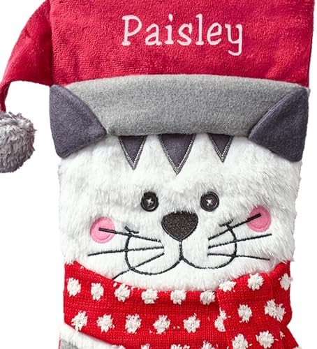 Let's Make Memories Personalized Christmas Stocking - Stockings for Family - Embroidered Name - Custom Christmas Decor - 8”x19” - Plush Friends - Cat - Image 2