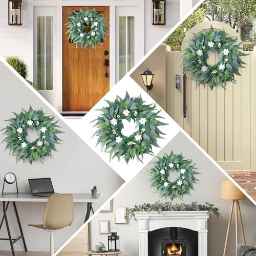 Petalivebloom 22-Inch Eucalyptus Wreath with White Flowers, Front Door - Image 3