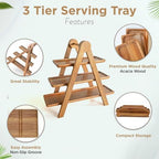 MAJURI 3 Tier Wooden Serving Tray, Halloween Serving Tray, Set of 2 Tongs Free, Tiered Serving Trays for Party, Picnic, Your Perfect Elevated Charcuterie Stand and for 3 Tiered Dessert Stand Lovers - Image 3