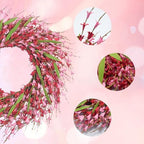 idyllic 22 Inch Spring Pink Forsythia Wreath, Valentine's Day Floral Decor with Red Pink Blooms for Front Door Mantel Table Wall Window Indoor Wedding Anniversary Dinner Decor - Image 3