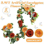 Realistic Artificial Eucalyptus & Rose Garland, 2-Pack, Orange - Image 7