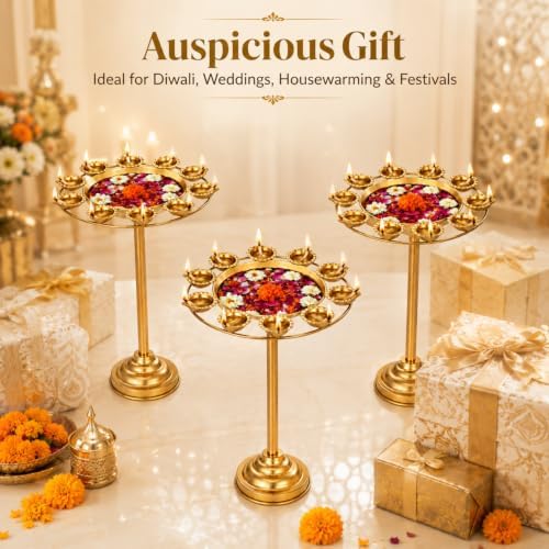 LemonRoad 3 Diwali Lotus Urli Bowl Candle Holder for Indian Diwali Pooja - Image 6