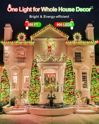 355FT 900 LED Red Green Christmas Lights, Extra Long Outdoor String Lights Waterproof, Timer & Memory, 8 Modes Dimmable Plug in Fairy Light for Outside Tree Patry Holiday Indoor Xmas Decorations - Image 3