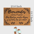 Funny The Entrance Way Outside Personalized Rug with Heavy-Duty Non Slip Outdoor Coconut Coir Doormat Pets Lover Gift 23.6 x 15.7 inch (Spanish Bienvenidos May God Bless Our Home) - Image 2
