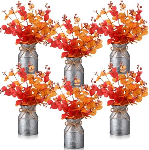 Zeyune 6 Sets Fall Thanksgiving Table Centerpiece Decoration 18 Pcs Harvest Artificial Flower Stem Faux Fall Arrangement with 6 Pcs Metal Pot for Autumn Farmhouse Home Kitchen Dining Indoor Decoration by Zeyune