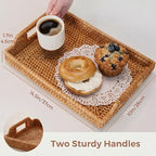 Rattan Serving Tray, Rectangle Woven Wicker Tray for Breakfast - Image 2