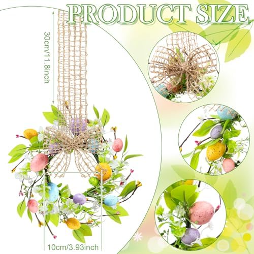 Dingion 8 Pcs 8" Small Easter Wreaths for Kitchen Cabinet Mini Spring Artificial Easter Egg Wreath with Ribbon Bow for Window Front Door Table Centerpiece Farmhouse Decor - Image 2