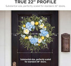 22 Inch Lemon Wreath for Front Door, UV Resistant Blue Hydrangea Olive Branch Floral, Waterproof Spring Summer Wreath - Image 3