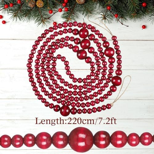 Bucherry 4 Pcs Christmas Wood Bead Garland 28.8 Feet, Red - Image 2
