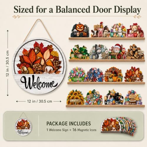 16Pcs Interchangeable Welcome Sign for Front Door, Magnetic Seasonal Decor (12pcs) - Image 6