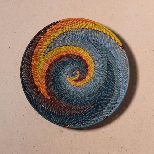 Fair Trade Zulu Telephone Wire 9" Platter Bowl, Cove Multicolor, Handwoven by African Makers, Each One Varies - Image 3