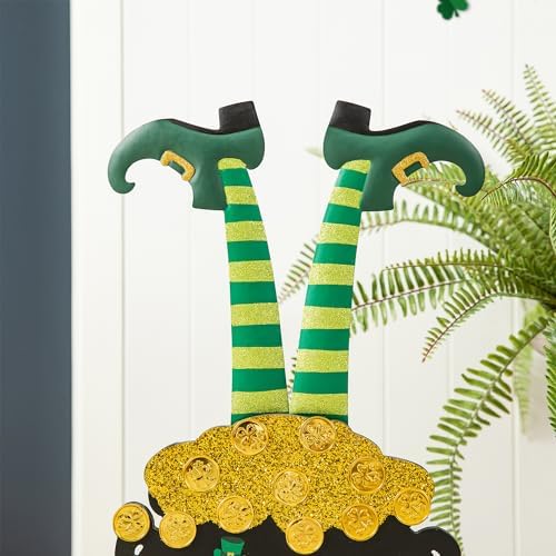 glitzhome St. Patrick's Porch Sign Leprechaun Pot of Gold Porch Decor,Farmhouse Rustic 24"H Wooden Porch Board Welcome Sign for Front Door Porch Deck Patio or Wall Indoor Outdoor and Yard Decor - Image 7