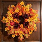 26Inch Fall Wreaths for Front Door, Autumn Door Wreath with Pumpkin,Rose,Berries for Indoor Outdoor Decor Thanksgiving Harvest Festival Celebrations by SENCOS