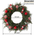 HipTree 24 Inch Lighted Christmas Wreath for Front Door,Red White - Image 2