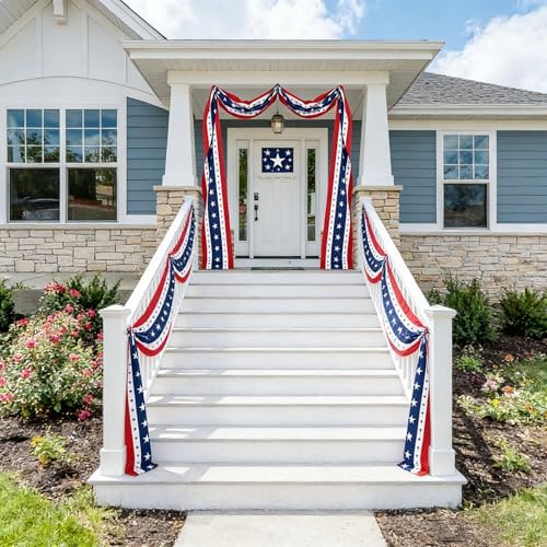 25ft 4th of July Decorations American Flag Bunting Patriotic Door Decor Outdoor Porch for Memorial Day 250th Independence（2 Pack) - Image 6