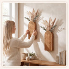 2 Pack Rattan Wall Vase 12 Inch Boho Woven Flat Hanging Vases with Pre Drilled Hook Modern Farmhouse Decorative Wall Art for Living Room, Entryway, Bathroom Decor - Image 5