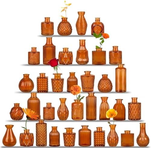 UPBUD Amber Glass Bud Vases Set of 36, Brown Small Vases for Flowers by UPBUD