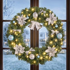 VINGLI 24 Inch Pre Lit Christmas Wreath with 50 LED Light, Battery Operated - Image 3