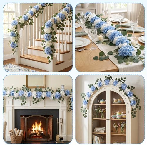 Auihiay Artificial Flower Garland, Silk Hydrangea Garland, 2Pcs Total 12ft - Image 7