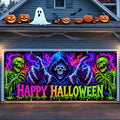 7x16FT Halloween Blacklight Neon Garage Door Cover Decorations happy Halloween Skull Garage Door Banner for Outdoor Indoor Halloween Decorations Party Photography Backdrop by ANNAQUEEN