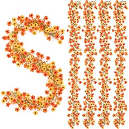 8 Pcs 6 ft Artificial Flowers Wisteria Garland, Orange by FineCheer