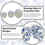 Galt International Blue & White w/Yellow Accent Round Fluted Floral Porcelain Ceramic Plant Flower Planter Pot Set of 3 (7.5", 10", 13") Garden Pots Chinese Asian Design - Image 4