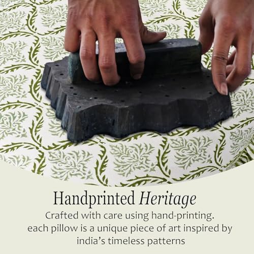 CPC Fern Regal Hand Block Print 100% Cotton Ruffle Throw Pillow Cover 24x24 inch with Hidden Zipper Decorative for Couch, Bed, Sofa, Farmhouse, Cottagecore Decor Gift Christmas Fall Thanksgiving - Image 3
