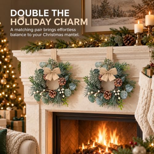 4 Pcs Mini Christmas Wreaths for Kitchen Cabinet Front Door with Bow - Image 6