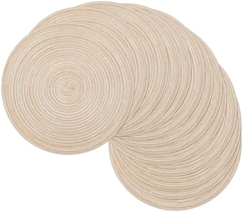 SHACOS 15 inch Beige Round Placemats Set of 12 for Dining Table Woven Braided Circle Place Mats Kitchen Placemat Washable Table Mats by SHACOS