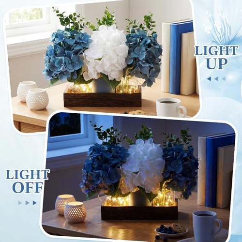 Suncalla 3 Pcs Blue White Artificial Hydrangea Mason Jar Table Centerpiece - Image 5