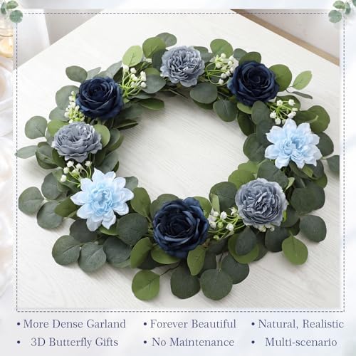 6 Pack Blue Eucalyptus Flower Garland Total 35.4 ft - Image 6