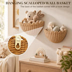 Scalloped Wall Basket, Wicker Wall Baskets, Hanging Wicker Basket, Handwoven Wall Mounted Storage Basket - 15.76 x 10 x 7 Inch, for Bathroom Bedroom Kitchen Entryway Decor - Image 4
