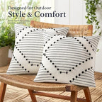 Mecatny Boho Outdoor Throw Pillow Covers 12x20 Set of 2 Black & Cream White - Image 3